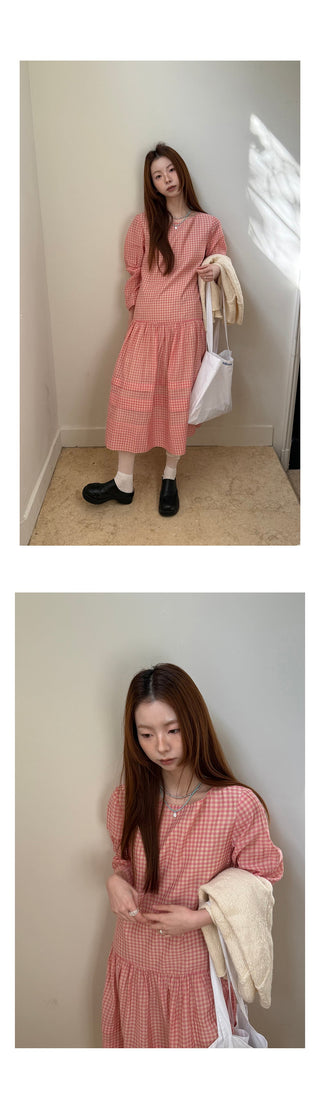 pink plaid  dress