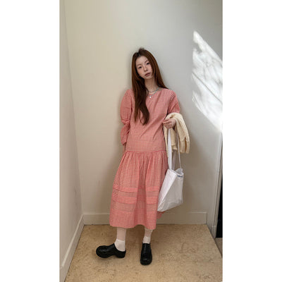 pink plaid  dress