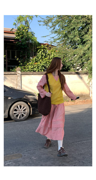 pink plaid  dress