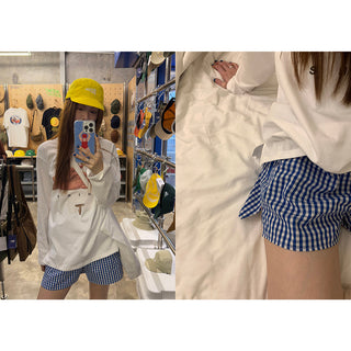 blue white plaid shorts