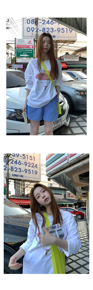 blue white plaid shorts