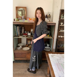 embroidered plaid  dress