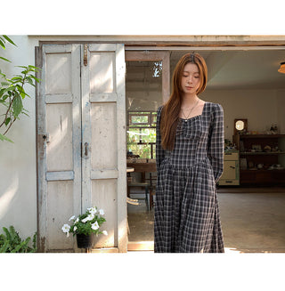 embroidered plaid  dress