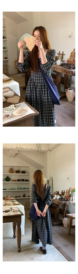 embroidered plaid  dress