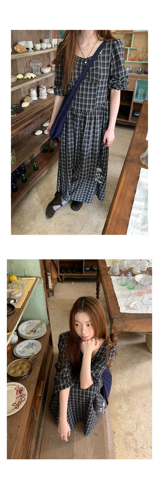 embroidered plaid  dress