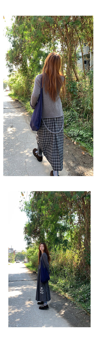 embroidered plaid  dress