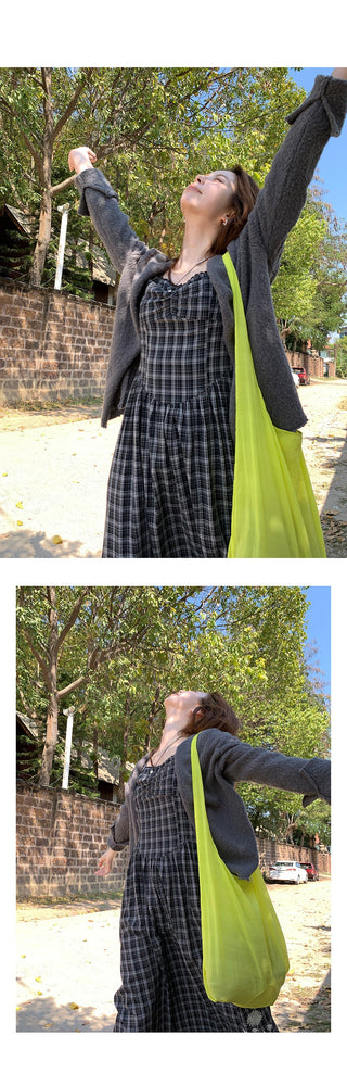 embroidered plaid  dress