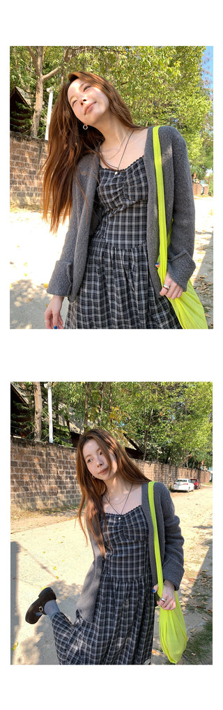 embroidered plaid  dress