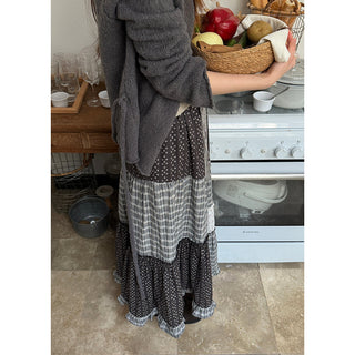 stitching floral plaid skirt