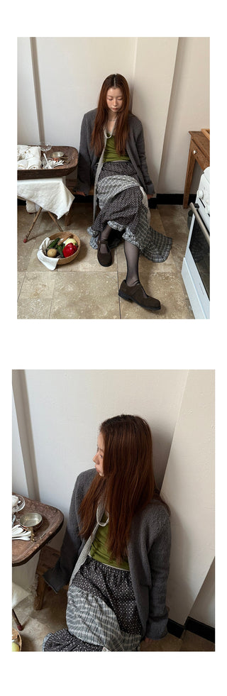 stitching floral plaid skirt
