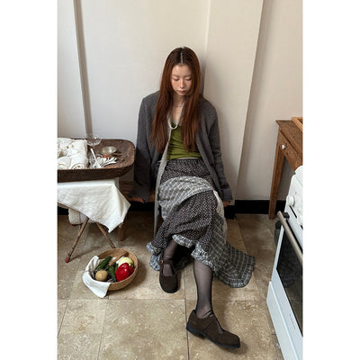 stitching floral plaid skirt