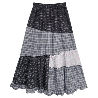 stitching floral plaid skirt