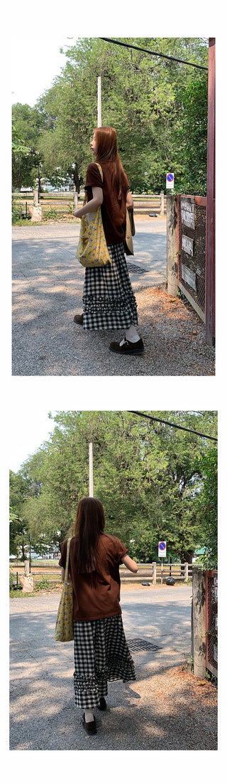 art retro plaid skirt
