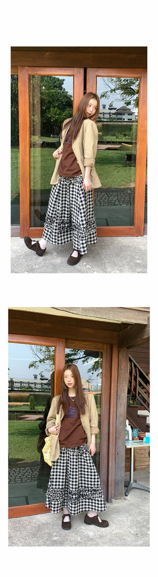 art retro plaid skirt