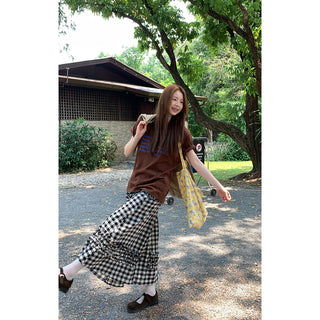 art retro plaid skirt
