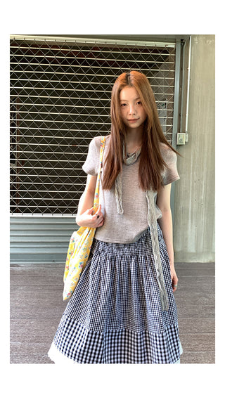 plaid stitching lace dress
