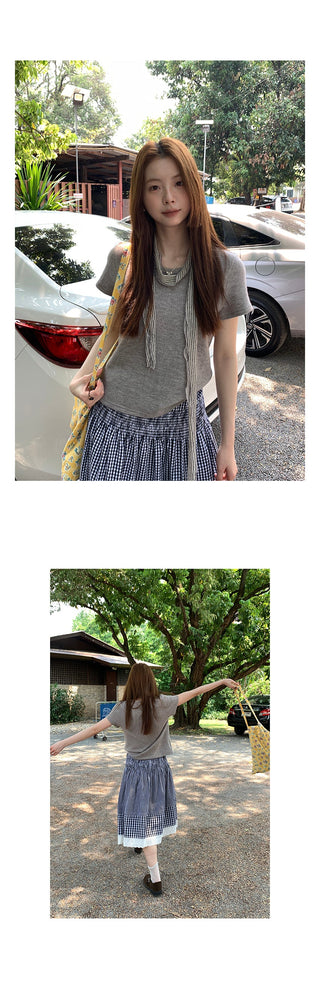 plaid stitching lace dress