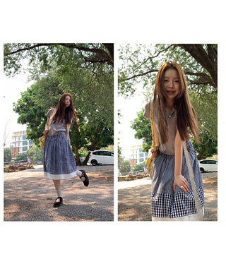 plaid stitching lace dress
