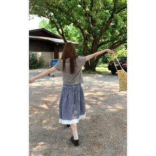 plaid stitching lace dress