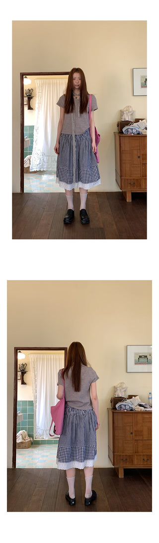 plaid stitching lace dress
