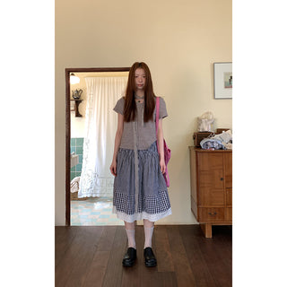 plaid stitching lace dress