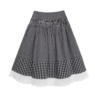 plaid stitching lace dress