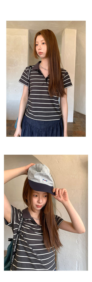 striped contrast polo top