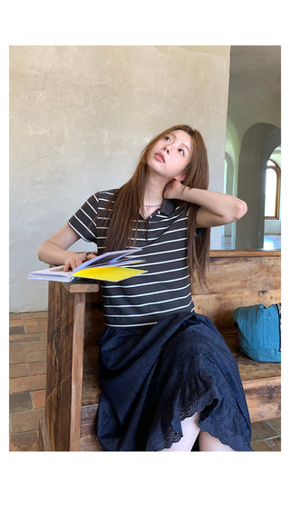 striped contrast polo top