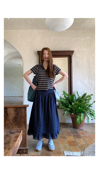 striped contrast polo top