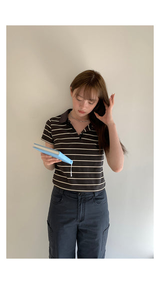 striped contrast polo top