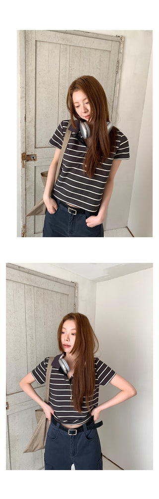 striped contrast polo top