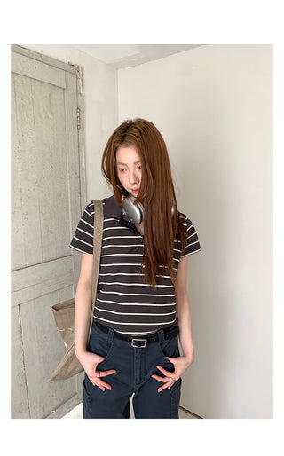striped contrast polo top