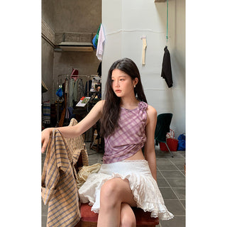 pink plaid  top