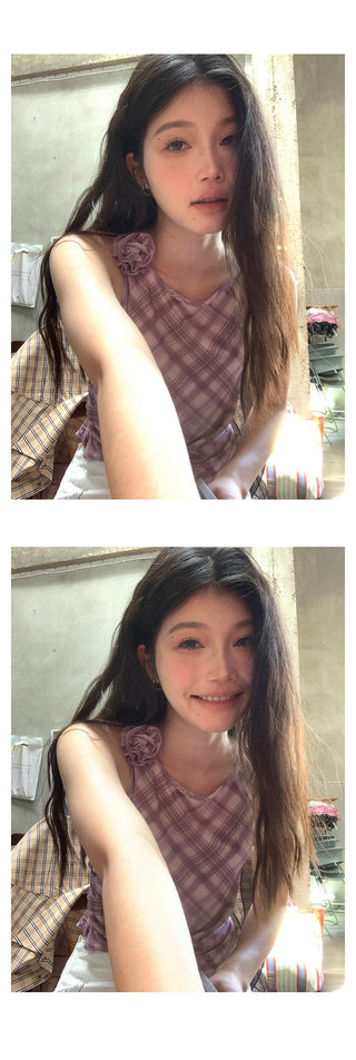 pink plaid  top