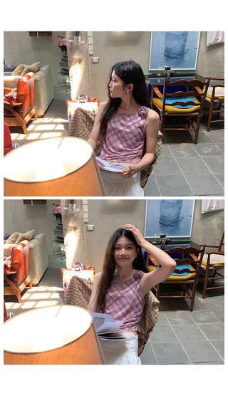 pink plaid  top