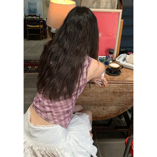 pink plaid  top