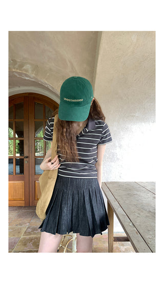 pleated denim  skirt