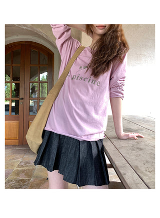 pleated denim  skirt