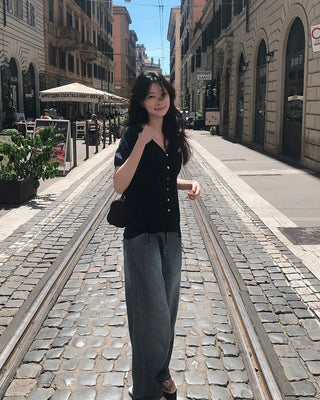 Strappy short-sleeved blouse