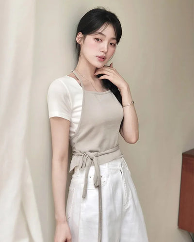 Halter neck knit bustier layered top