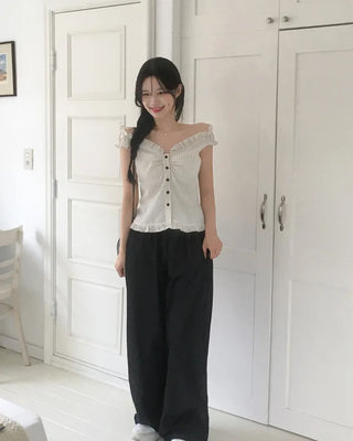 [2-way] Frill Stripe Border Blouse
