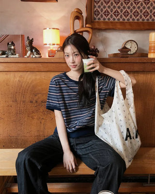 Classic striped short-sleeved sweatshirt