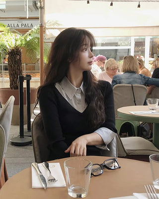 Extremely popular in Korea! Shirt-layered knit / 5 colors