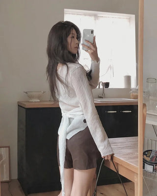 Linen mini skirt pants