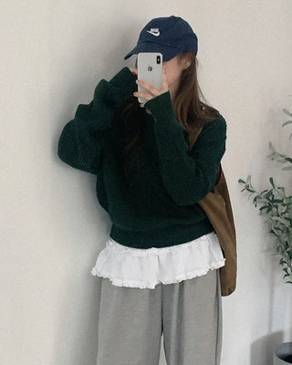 Frilled layered long-sleeved T-shirt
