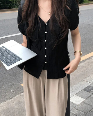 Strappy short-sleeved blouse