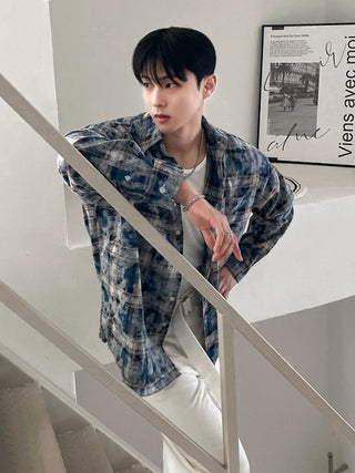 tie-dye plaid shirt