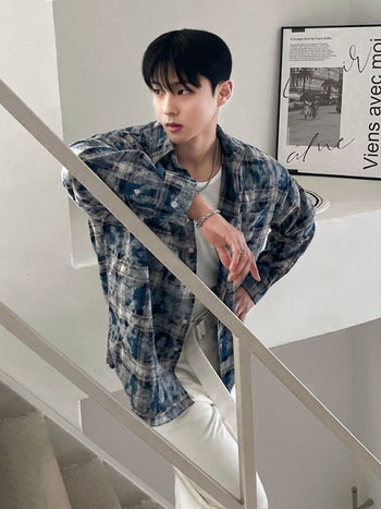 tie-dye plaid shirt
