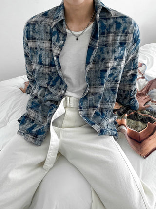 tie-dye plaid shirt
