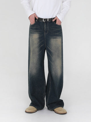 washed straight jeans